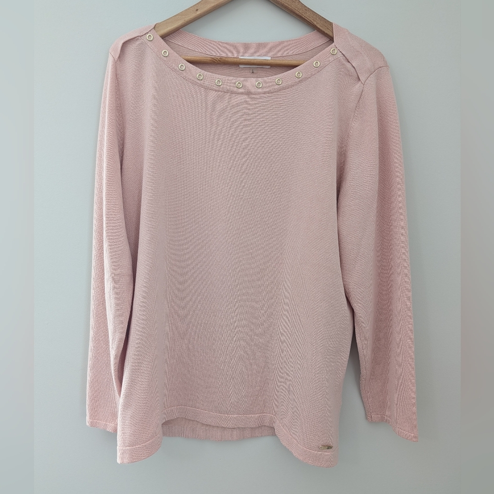 Calvin Klein Blush Sweater Large Boat Neck Gold Stud Collar